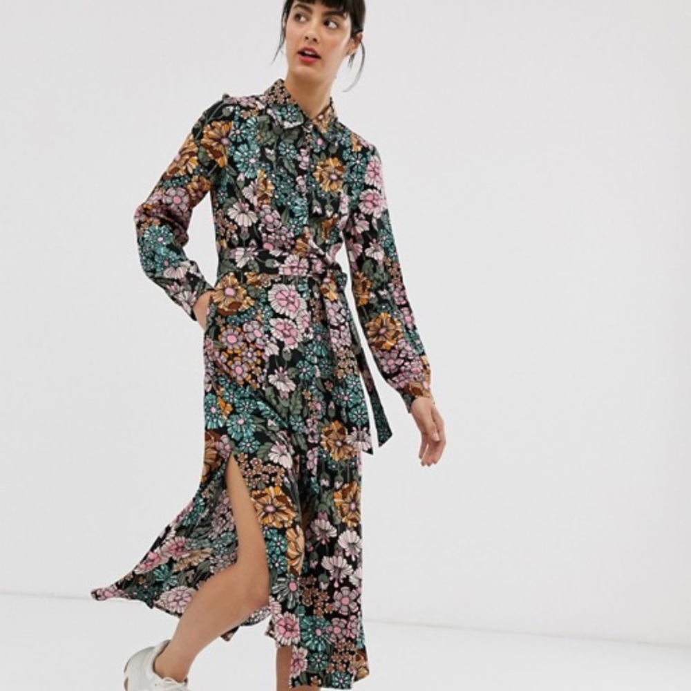 Monki floral print shirt dress size S